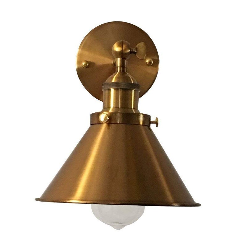 LITFAD 2 Pack Wall Lighting Fixture Adjustable Brass Finish 1 Light Wall Sconce 7.2" Retro Industrial Wall Lamp with Cone Shade for Bedroom Living Room Restaurant - Image 4